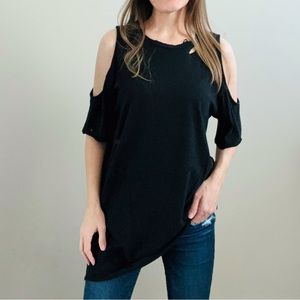 KENDALL & KYLIE destroyed cold shoulder black tunic top size Small